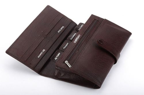 Cheque Book Holder - Leather, 10 x 7 x 2 Inches | Brown Color, Snap Closure, 10 Card Slots, 1 Zip Pocket