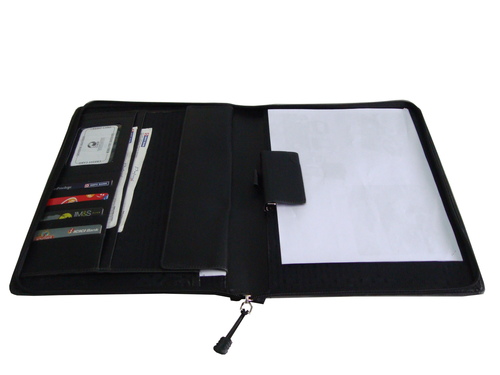 Leather File Folders - 13 X 10 X 2 Inches, Black With Zipper Closure, Multiple Pockets For 100 Sheets