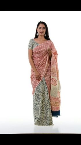 Multi Color Block Print Sanganeri Cotton Saree