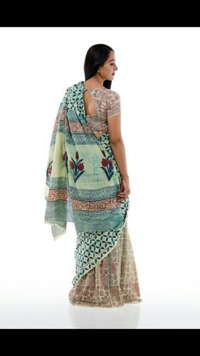 Multi Color Hand Block Print Cotton Mulmul Saree