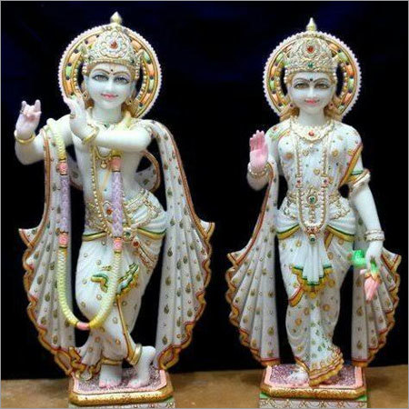 Sculpture White Marble Radha Krishna Statue