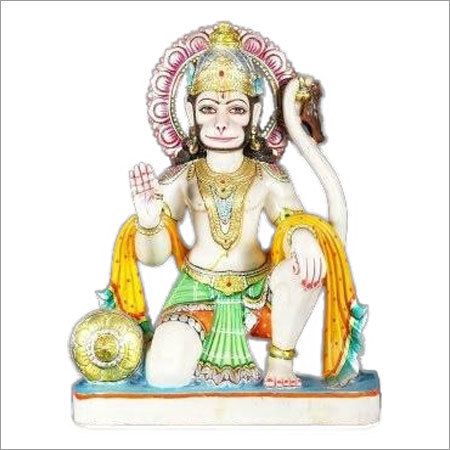White Marble Hanuman Ji Statue - Durable & Elegant Design, Hand-painted With Vibrant Colors For Home & Outdoor Decoration