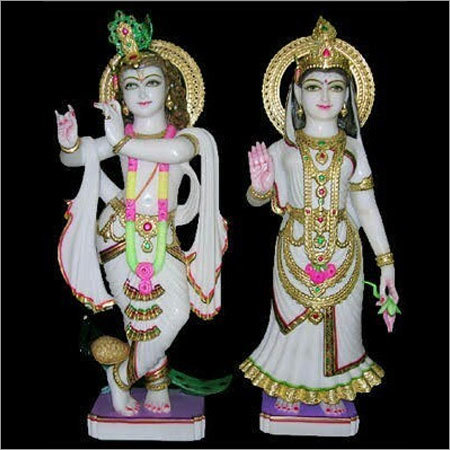 White Marble Radha Krishna Statue - Polished, Painted Finish | Customized Colors, Logos, Materials, Ideal for Home Decoration and Religious Activities