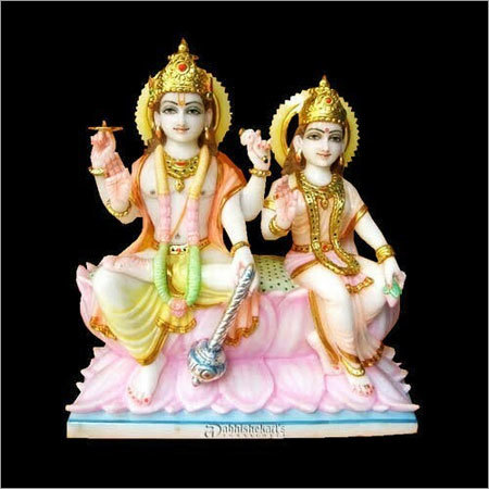 Sculpture White Marble Laxmi Ji And Vishnu Ji Statue