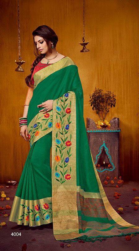 Multicolour Raw Silk Saree Embroidered Border By Sethnic Store