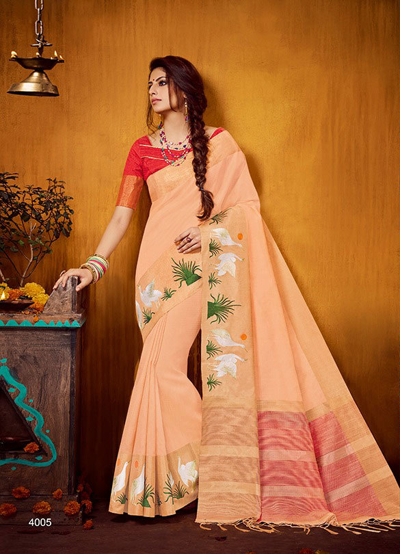 Multicolour Raw Silk Saree Embroidered Border By Sethnic Store