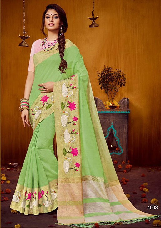 Multicolour Raw Silk Saree Embroidered Border By Sethnic Store
