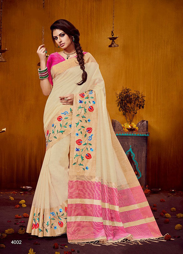 Multicolour Raw Silk Saree Embroidered Border By Sethnic Store