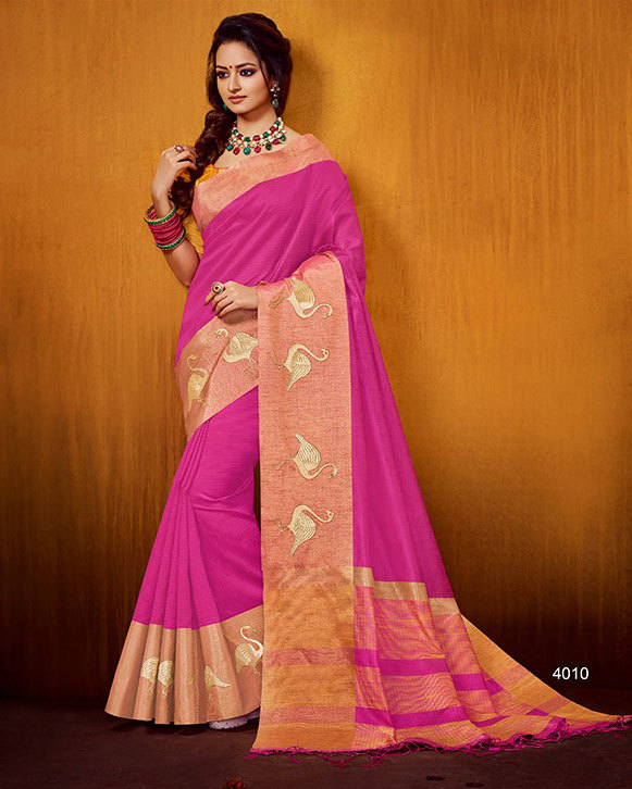 Multicolour Latest Raw Silk Saree Animal Embroidered Border
