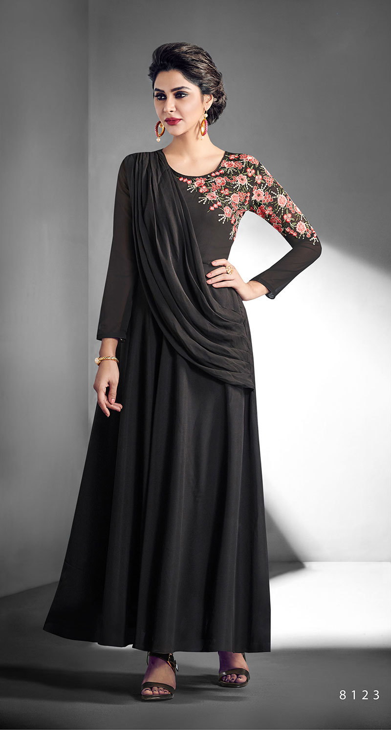Latest Tunic Indian Kurtis - Georgette & Crepe, Size L-xxl, Multicolour, Long Sleeve, Embroidered Pattern | Ethnic Style For Celebrations, Parties, And Formal Events