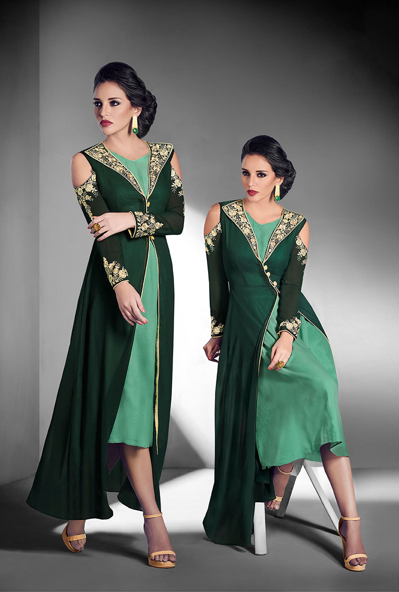 Latest Tunic Indian Kurtis - Georgette & Crepe, Size L-xxl, Multicolour, Long Sleeve, Embroidered Pattern | Ethnic Style For Celebrations, Parties, And Formal Events