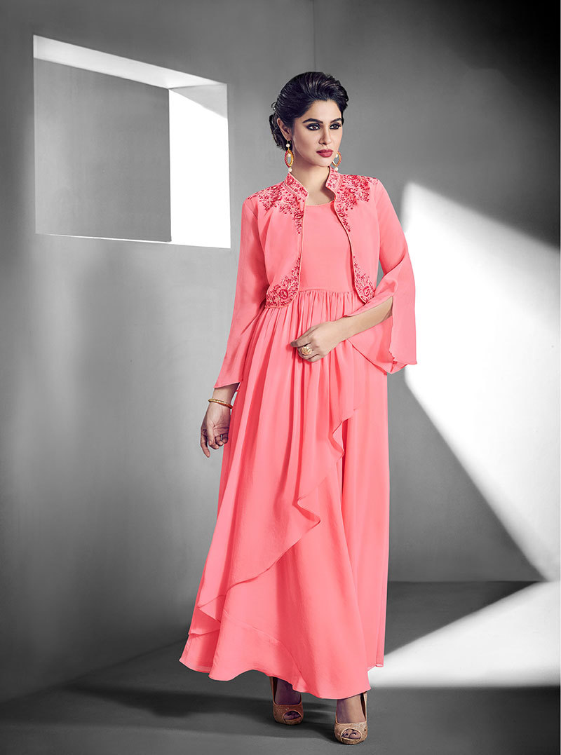 Latest Tunic Indian Kurtis - Georgette & Crepe, Size L-xxl, Multicolour, Long Sleeve, Embroidered Pattern | Ethnic Style For Celebrations, Parties, And Formal Events