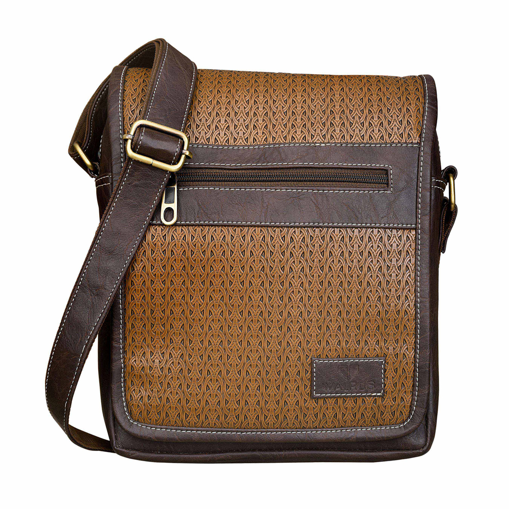 Messenger Bags - Leather, 10x12x5 Inches, Brown | Zipper Closure, Water Resistant, Adjustable Shoulder Strap, Multiple Pockets