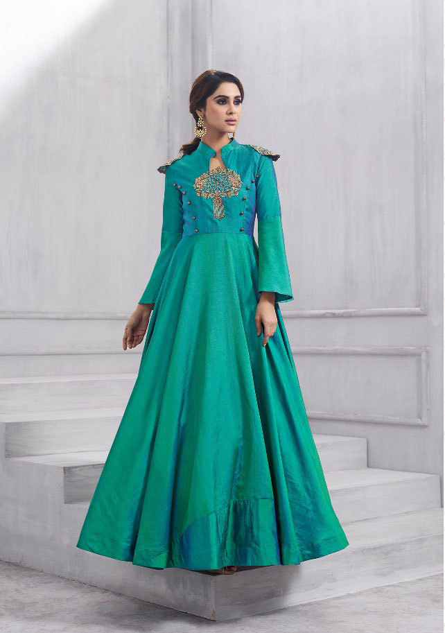 Multi Colour Tapets Silk Embroidery Stylish Salwar Kameez