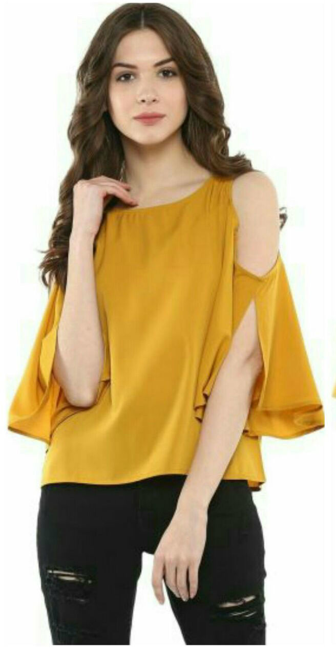 Cold Shoulder Funky Tops - Poly Crepe, Size L/xl | All Season Wear, Stylish Design For Rainy And Spring Days