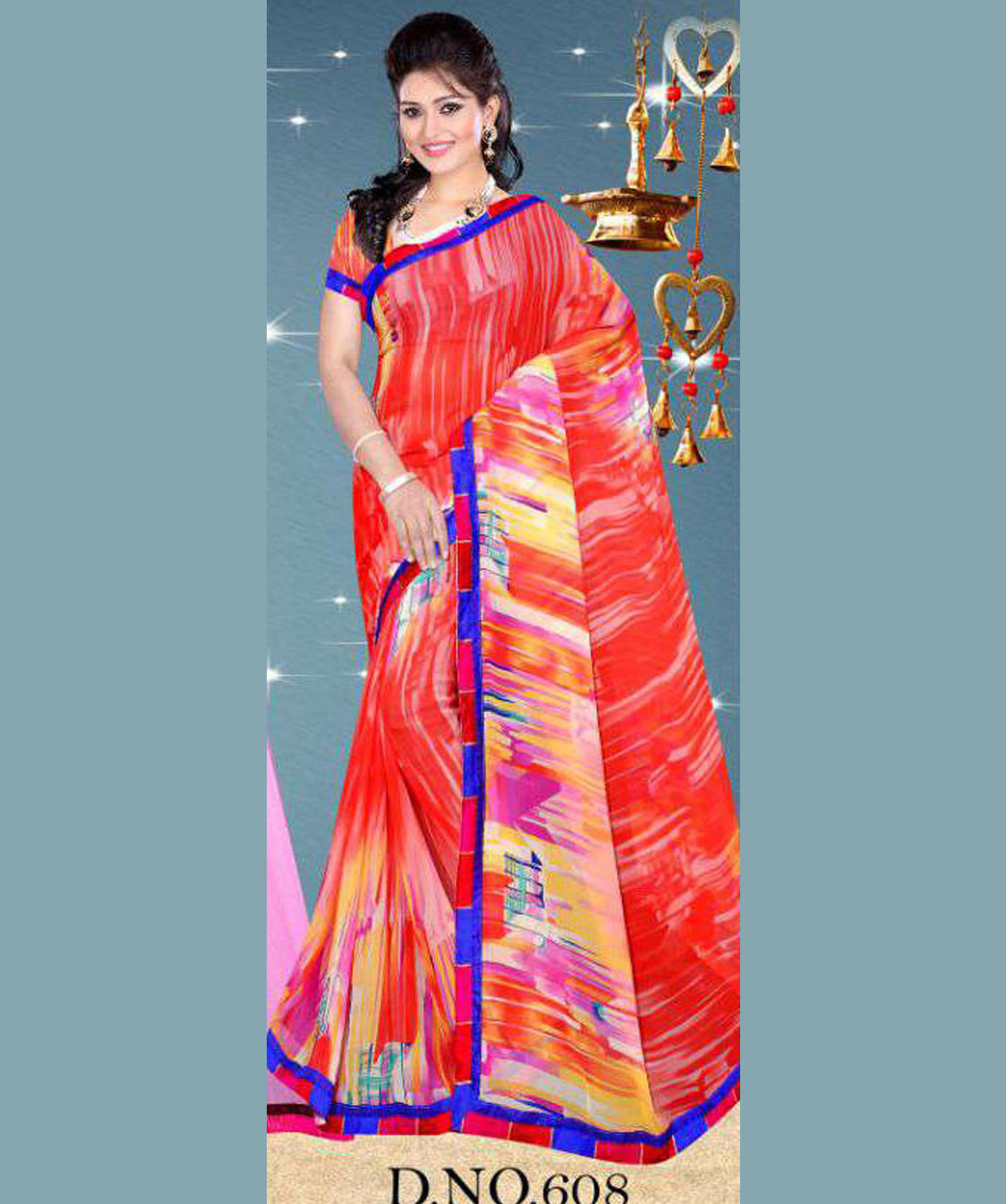 Multicolor Georgette Printed Saree - 5.5 Mtr, Blouse 80cm | Stylish Bollywood Daily Wear For Women's Fashion