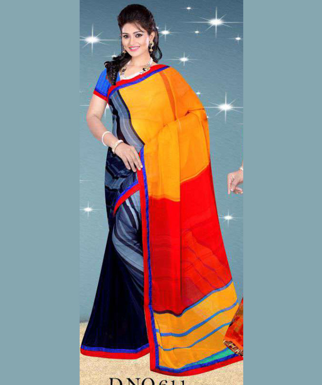 Multicolor Georgette Printed Saree - 5.5 Mtr, Blouse 80cm | Stylish Bollywood Daily Wear For Women's Fashion