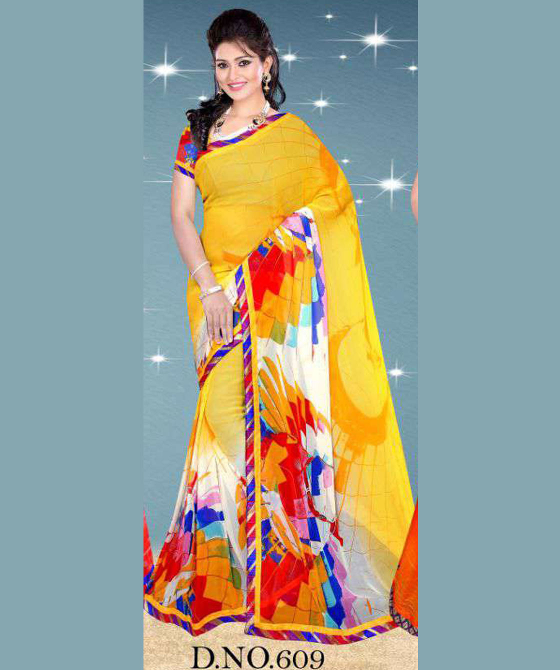 Multicolor Georgette Printed Saree - 5.5 Mtr, Blouse 80cm | Stylish Bollywood Daily Wear For Women's Fashion
