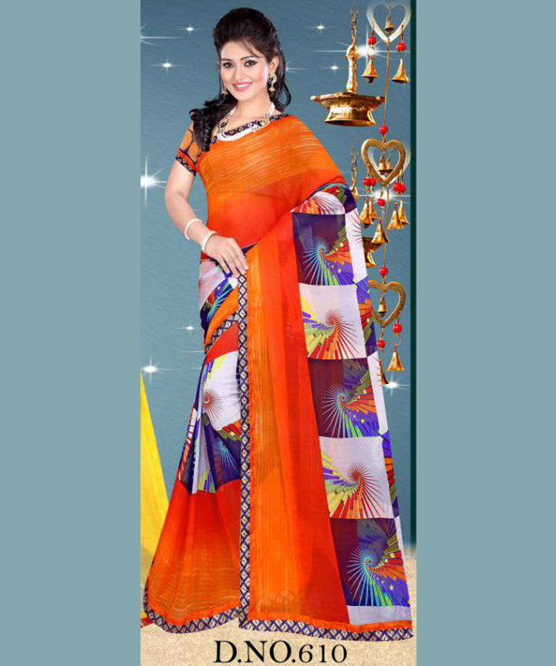 Multicolor Georgette Printed Saree - 5.5 Mtr, Blouse 80cm | Stylish Bollywood Daily Wear For Women's Fashion