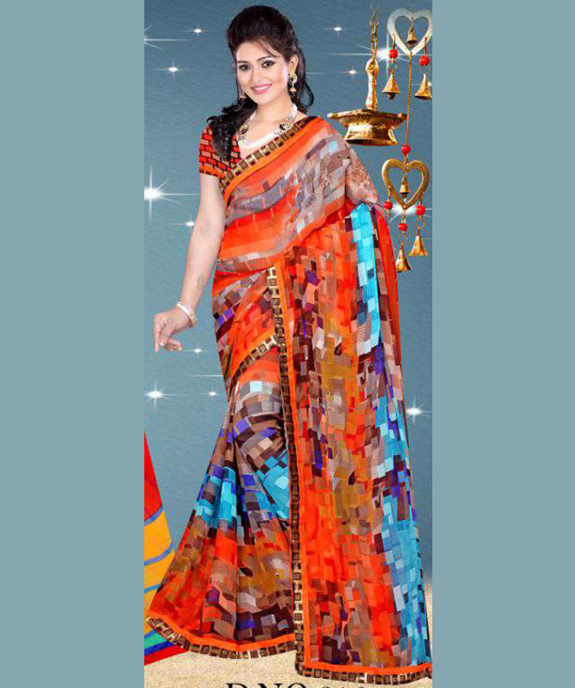 Multicolor Georgette Printed Saree - 5.5 Mtr, Blouse 80cm | Stylish Bollywood Daily Wear For Women's Fashion