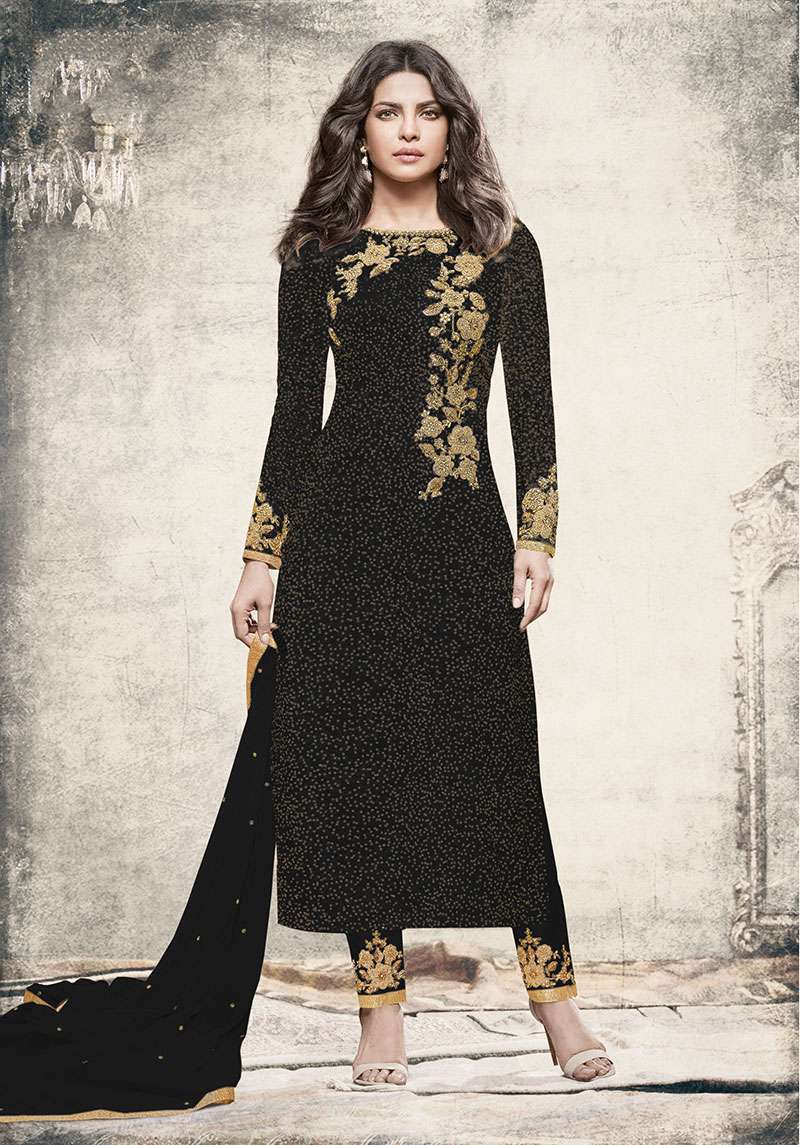 Multicolour Partywear Embroidered Georgette Salwar Suit Heavy Dupatta