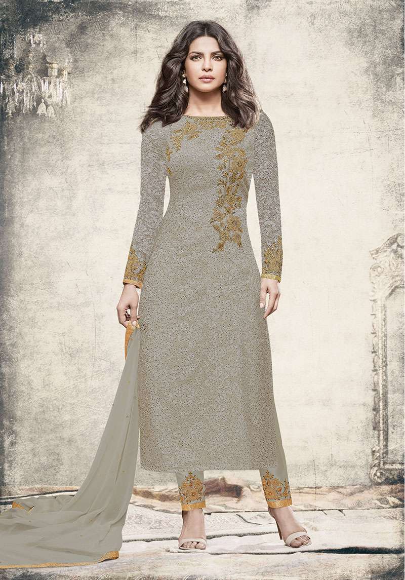 Multicolour Partywear Embroidered Georgette Salwar Suit Heavy Dupatta
