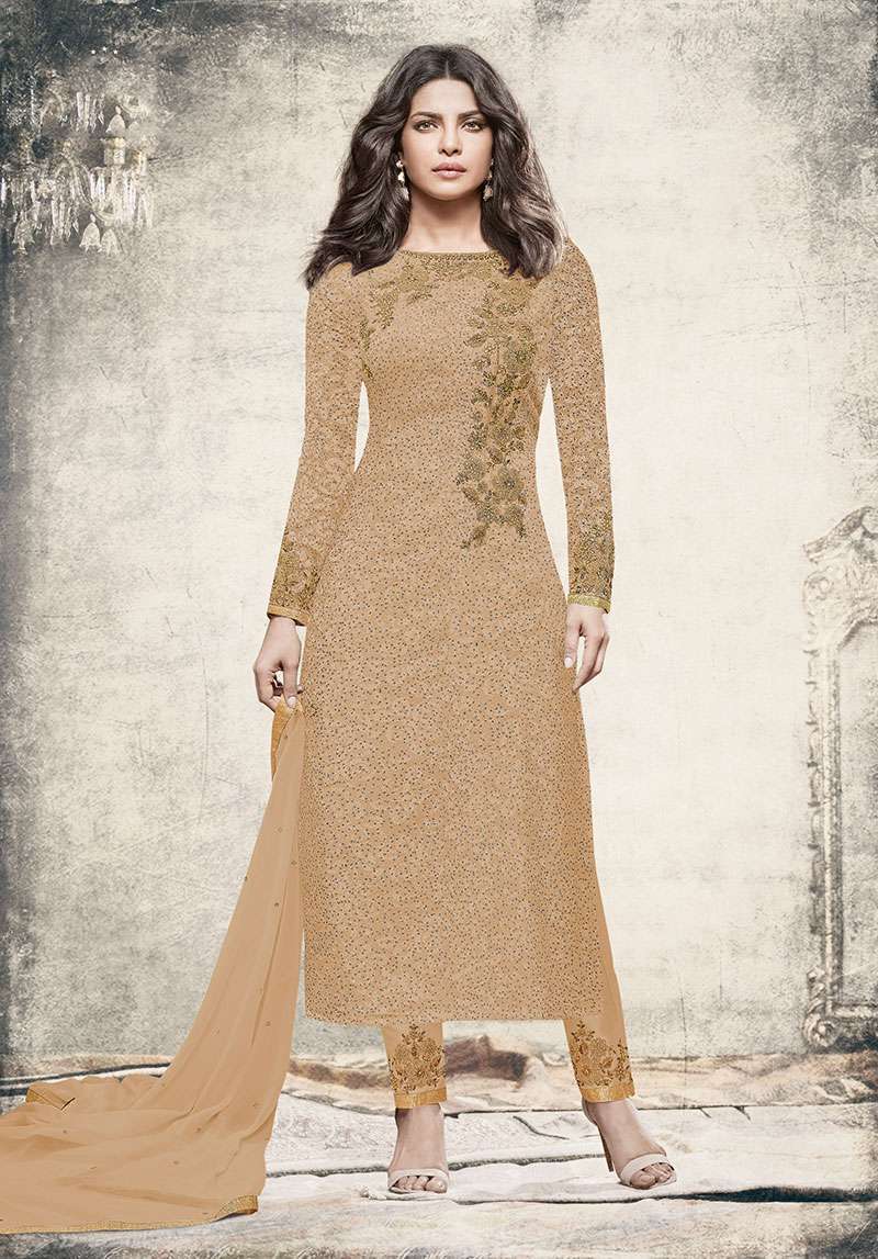 Multicolour Partywear Embroidered Georgette Salwar Suit Heavy Dupatta