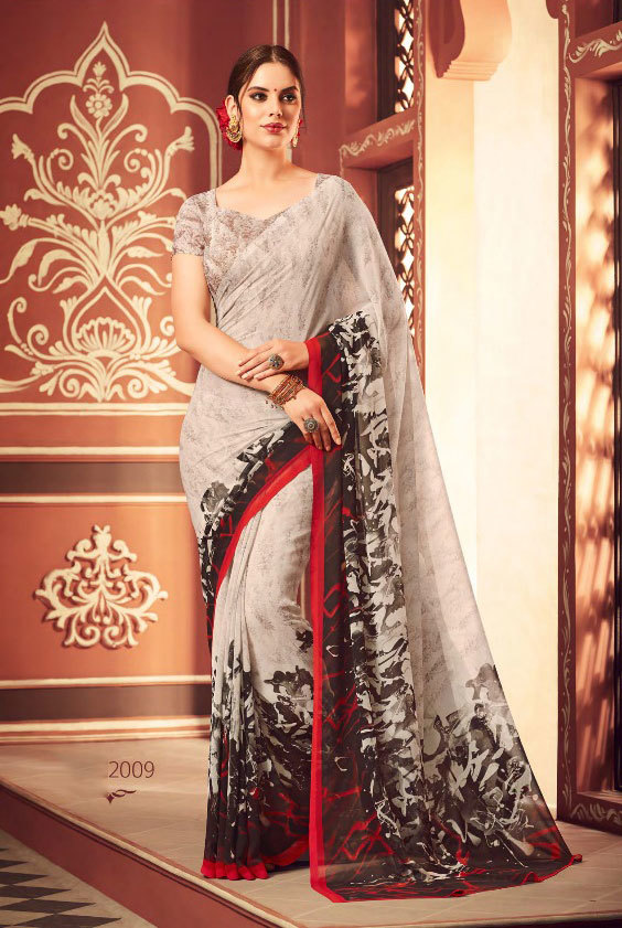 Georgette Printed Sarees Catalog 2007-2017 - Pure Georgette, 5.5mtr Length, 80cm Blouse | Multicolor, Stylish Bollywood Pattern For Formal Occasions