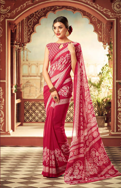 Georgette Printed Sarees Catalog 2007-2017 - Pure Georgette, 5.5mtr Length, 80cm Blouse | Multicolor, Stylish Bollywood Pattern For Formal Occasions