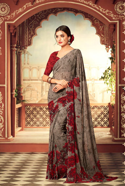 Georgette Printed Sarees Catalog 2007-2017 - Pure Georgette, 5.5mtr Length, 80cm Blouse | Multicolor, Stylish Bollywood Pattern For Formal Occasions