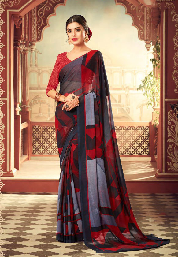 Georgette Printed Sarees Catalog 2007-2017 - Pure Georgette, 5.5mtr Length, 80cm Blouse | Multicolor, Stylish Bollywood Pattern For Formal Occasions