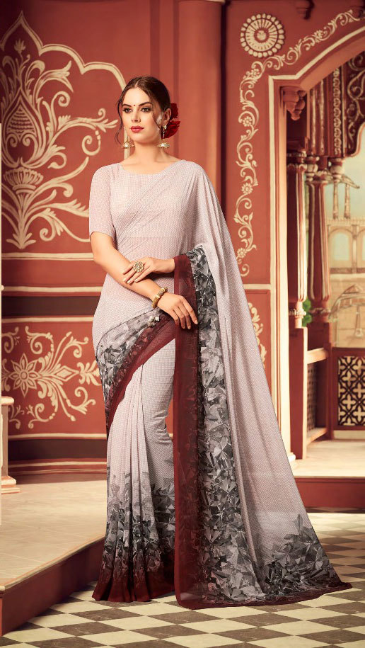 Georgette Printed Sarees Catalog 2007-2017 - Pure Georgette, 5.5mtr With 80cm Blouse | Multicolour, Bollywood Style For Formal Occasions