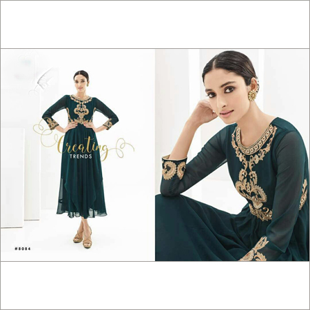 Dark Green Embroidered Kurta