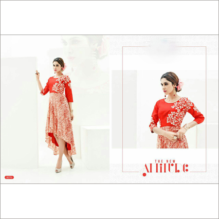 Designer Kurti - Silk Blend, 45 Inches, Various Colors | Floral Embroidery, Elegant Design, Perfect Fit, Shrink Resistant, Neat Stitching, High-low Hem