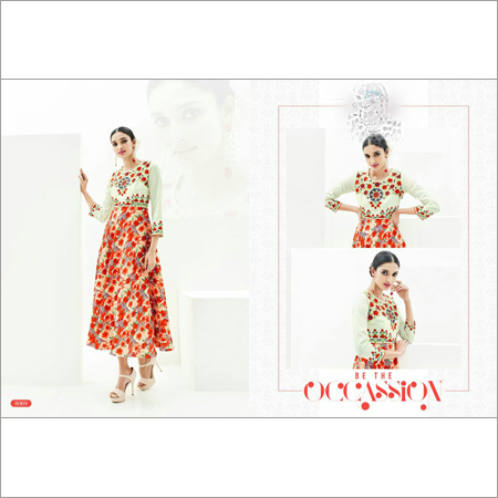 Designer Kurti - Silk Blend, 45 Inches, Various Colors | Floral Embroidery, Elegant Design, Perfect Fit, Shrink Resistant, Neat Stitching, High-low Hem