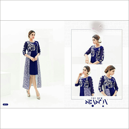 Designer Kurti - Silk Blend, 45 Inches, Various Colors | Floral Embroidery, Elegant Design, Perfect Fit, Shrink Resistant, Neat Stitching, High-low Hem