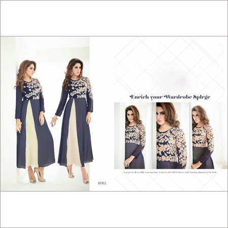 Designer Kurti - Silk Blend, 45 Inches, Various Colors | Floral Embroidery, Elegant Design, Perfect Fit, Shrink Resistant, Neat Stitching, High-low Hem