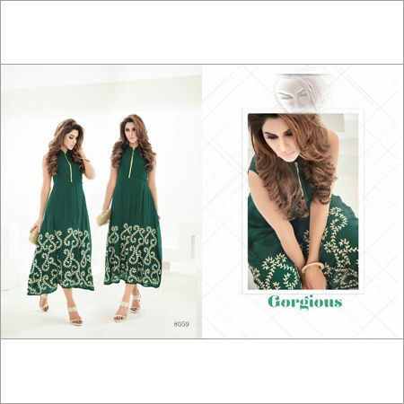 Designer Kurti - Silk Blend, 45 Inches, Various Colors | Floral Embroidery, Elegant Design, Perfect Fit, Shrink Resistant, Neat Stitching, High-low Hem