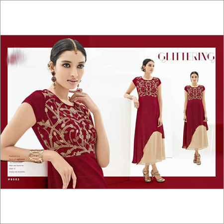 Designer Kurti - Silk Blend, 45 Inches, Various Colors | Floral Embroidery, Elegant Design, Perfect Fit, Shrink Resistant, Neat Stitching, High-low Hem