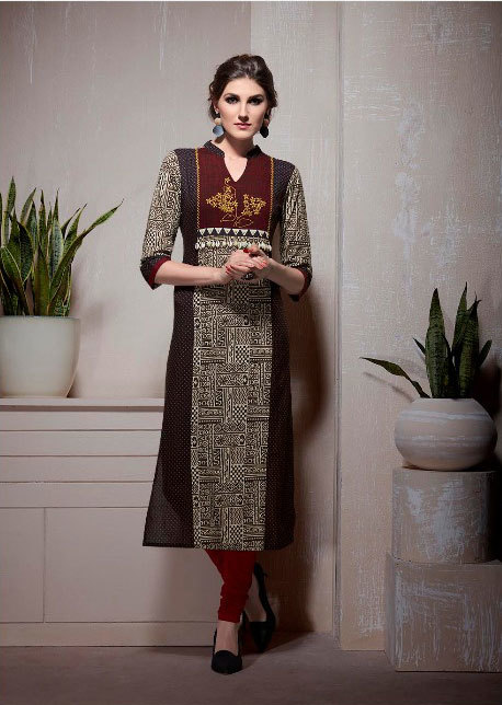 Multicolour Sethnic Khatli Work Kurtis In Cotton Rayon Wholesale Prices