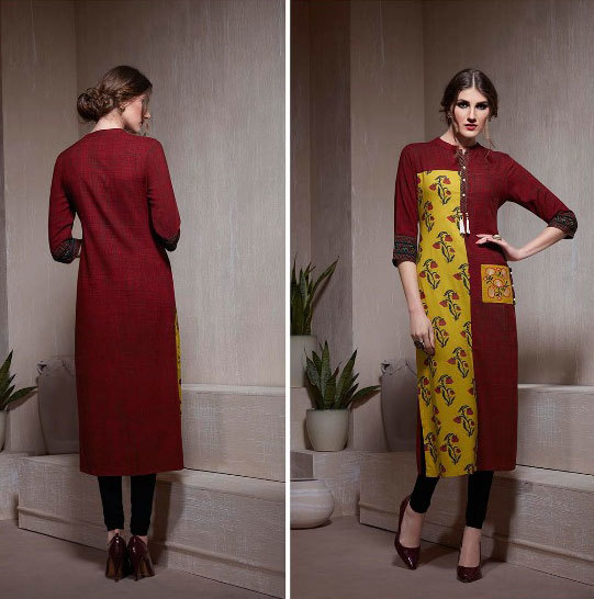 Multicolour Sethnic Khatli Work Kurtis In Cotton Rayon Wholesale Prices