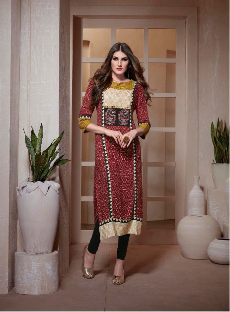 Multicolour Sethnic Khatli Work Kurtis In Cotton Rayon Wholesale Prices