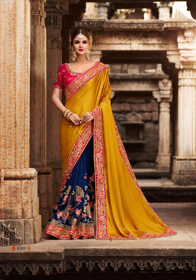 Saree Exotica - 5.5mtr Peach Art Silk With Designer Blouse | Multicolour Embroidered Banarasi Style For Weddings & Celebrations