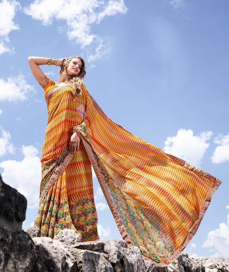 Multicolour Sethnic Border Work Printed Saree Catalogs Wholesale Prices