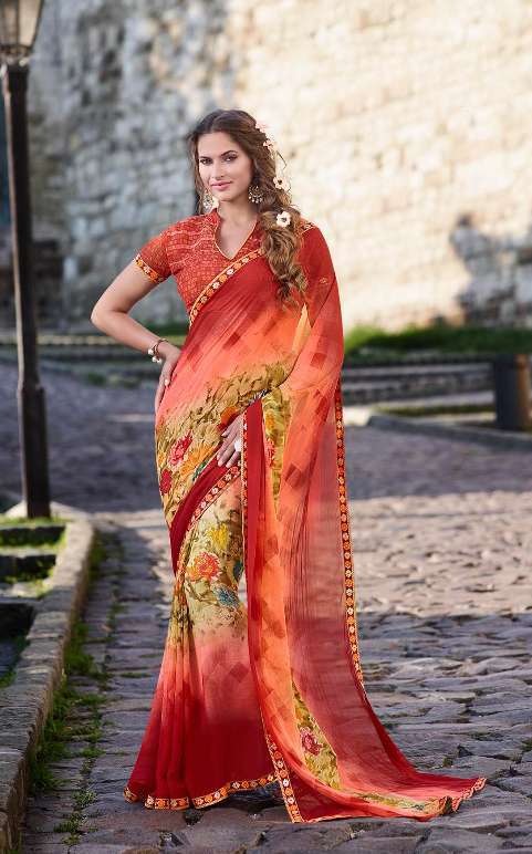 Multicolour Sethnic Border Work Printed Saree Catalogs Wholesale Prices