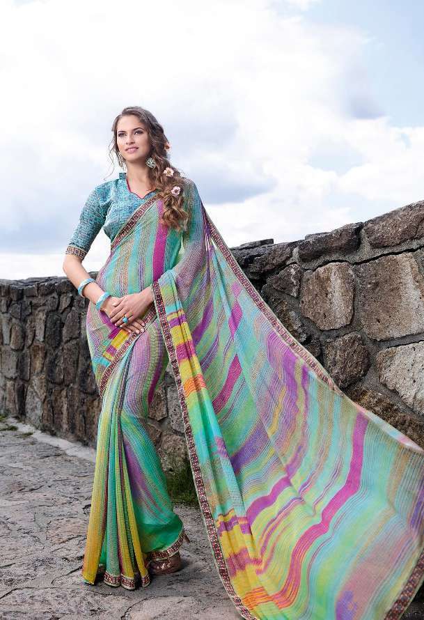 Multicolour Sethnic Border Work Printed Saree Catalogs Wholesale Prices