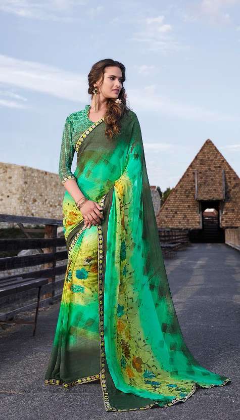 Sethnic Georgette Saree - 5.5mtr, Multicolour Printed With Sequin Work | Bollywood Style Ethnic Wear For Formal Occasions