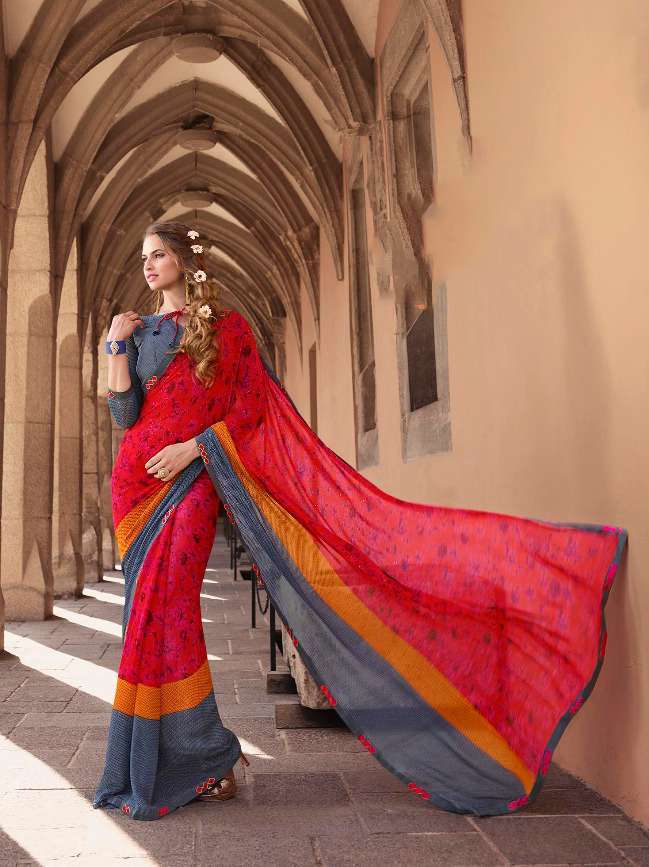 Sethnic Georgette Saree - 5.5mtr, Multicolour Printed With Sequin Work | Bollywood Style Ethnic Wear For Formal Occasions