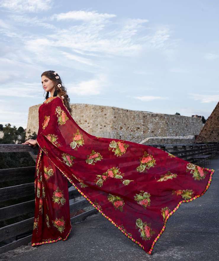 Sethnic Georgette Saree - 5.5mtr, Multicolour Printed With Sequin Work | Bollywood Style Ethnic Wear For Formal Occasions
