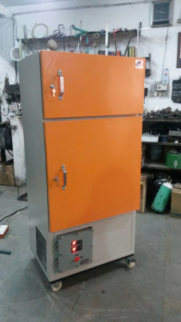 Flame Proof Refrigerator - Ms Powder Coated With Gi/s.s. Interior, Puf Insulation, Electronic Temperature Controller | Orange & Silver, 220-240 Volts, 68-70 Kg